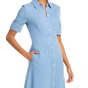Staud Joan Cotton-chambray Maxi Shirt Dress In Blue (size 8 never worn)